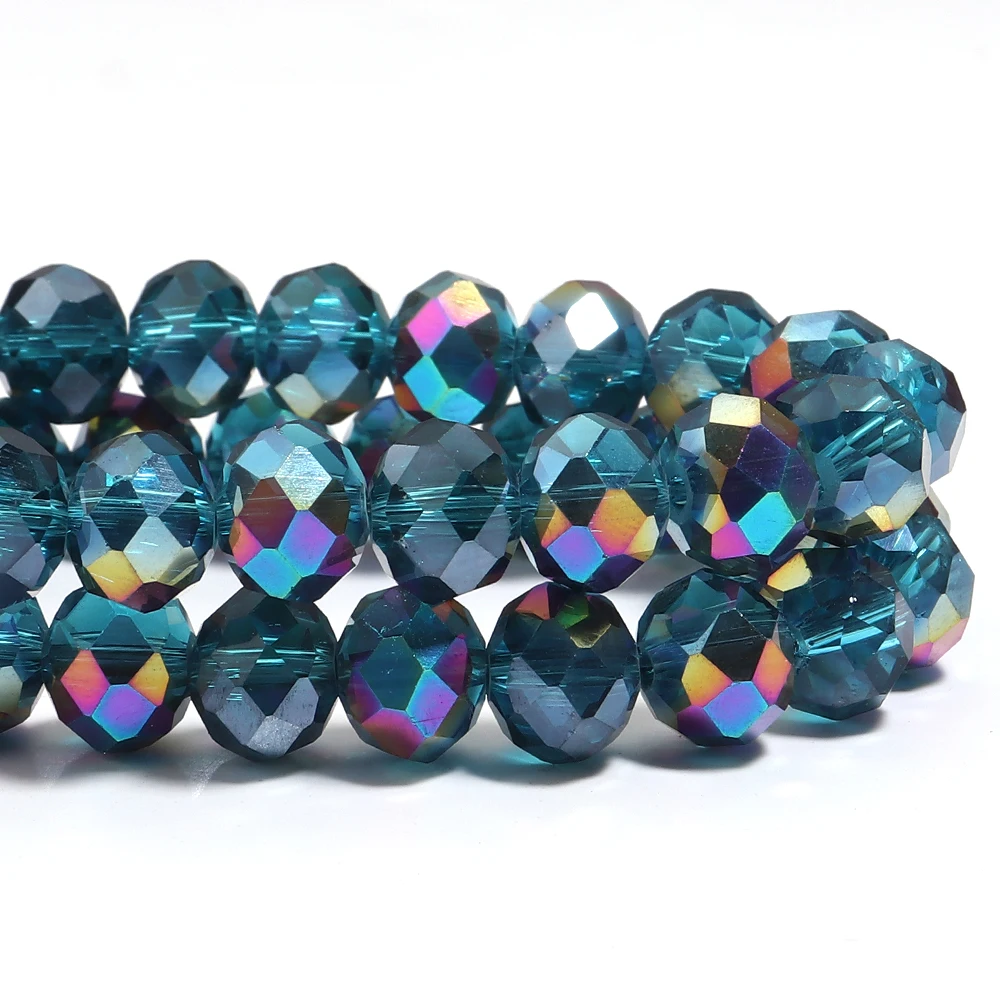 1 Strand 3 4 6 8 10mm Faceted Crystal Beads Peacock Blue Rondelle Flat Glass Loose Spacer Beads For Jewelry Making DIY Necklace - view 4