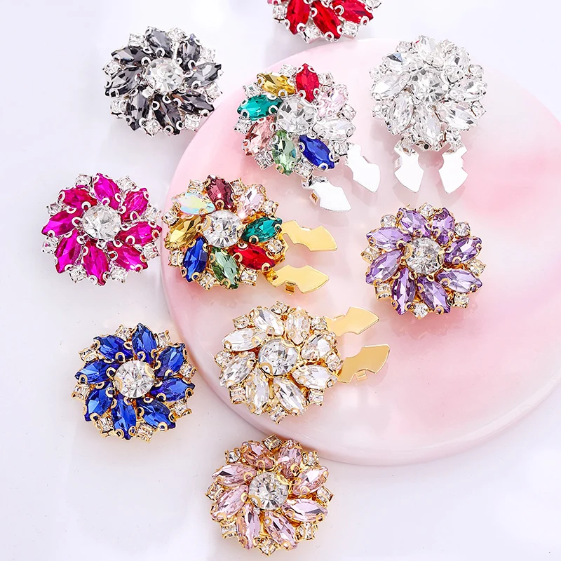 QIAO 32 Styles High Quality Rhinestone Button Clips Glitter Crystal DIY Clothing Decoration Clips Easy to Use Quick Craft Clips