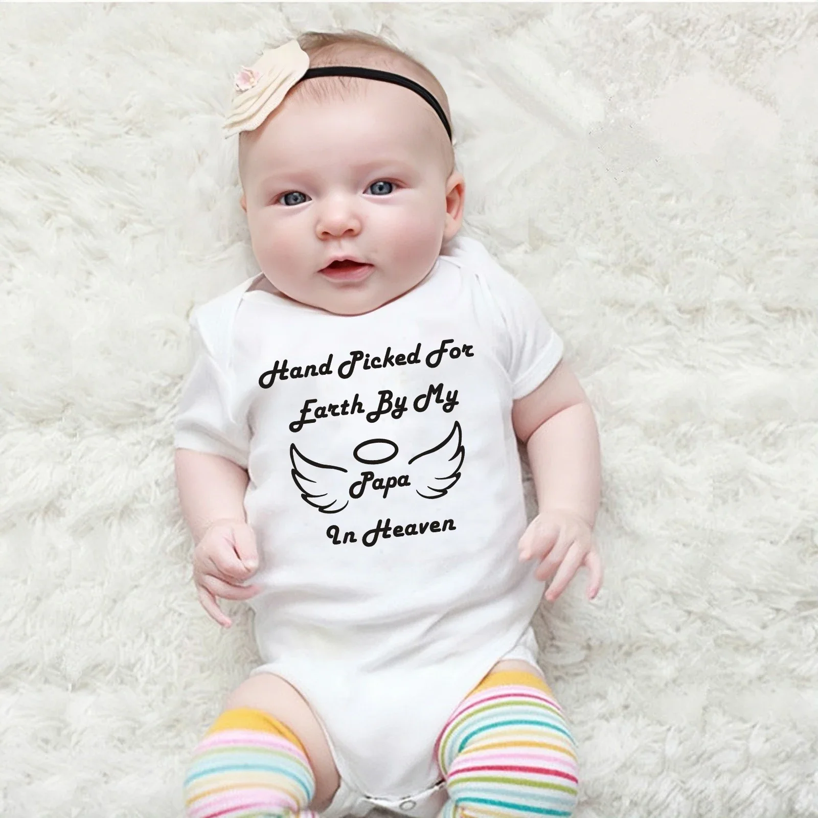 Cute Cotton Newborn Bodysuit Hand Picked for Earth By My Papa in Heaven Baby Girls Boys Romper Summer Infant Jumpsuits