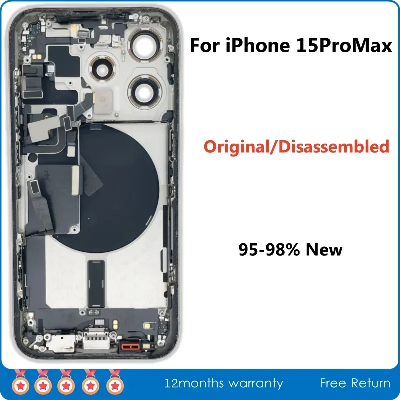 95-98% New Original Disassembled Middle Frame Housing Back Glass Cover For iPhone 15 Pro Max with NFC Wireless Charger Assembly