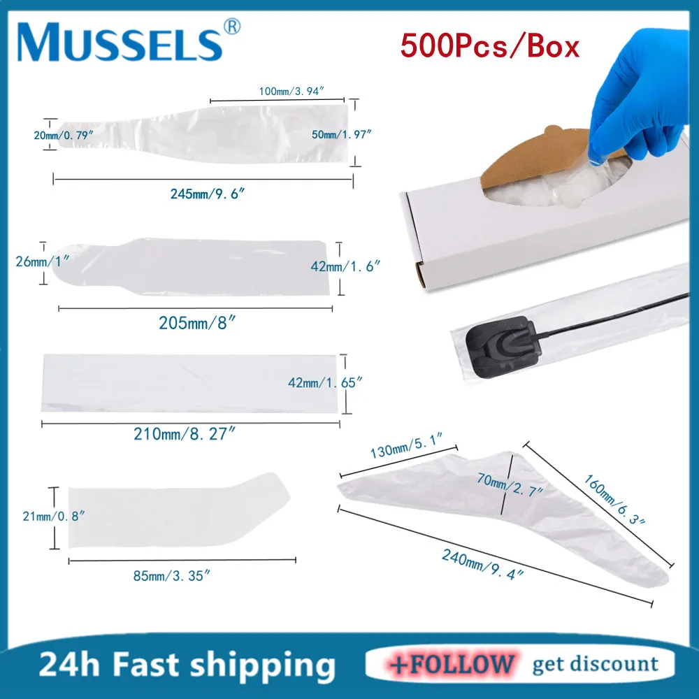 Película protetora de plástico descartável para scaler dental, Handle Sleeves, Capa de câmera intra-oral oral oral, Sensor de raios X, Cure Light Pouch Bag