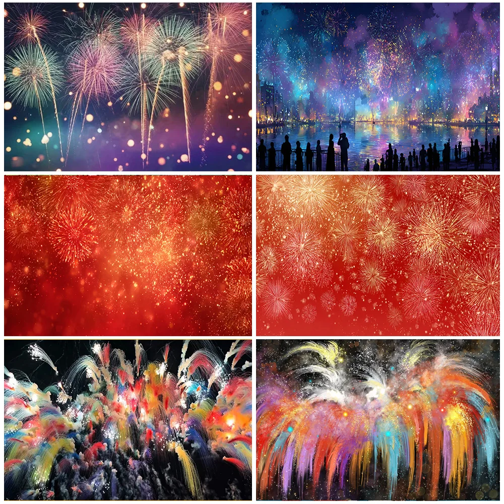 

﻿ Colorful Pyrotechnics Festival Celebration Theme Party Decoration Background Night Sky Scenery Room Banner Photo Studio Props
