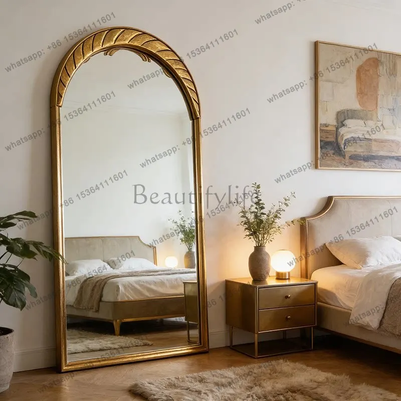 

French retro full-length mirror wall-mounted carved floor-to-ceiling clothing store fitting mirror
