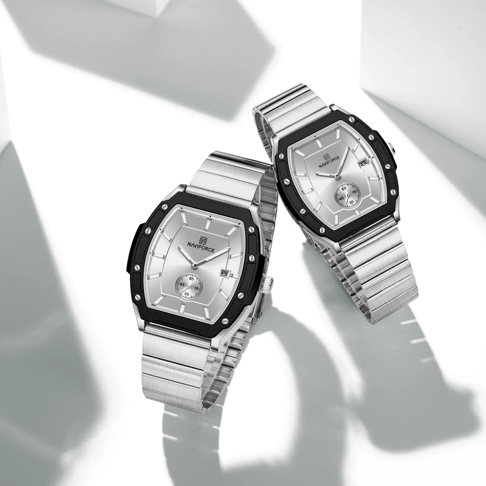 NAVIFORCE NF8068 恋人のファッション高級スポーツクォーツスクエアスチールバンド防水合金クリスタルカジュアルカップル時計