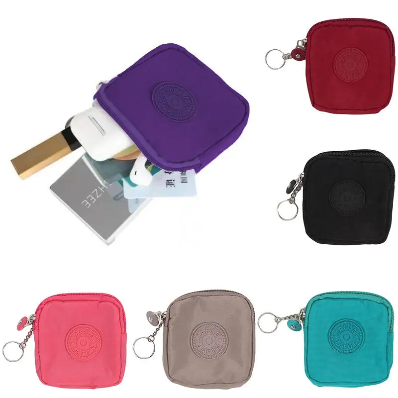 2026 Mini Nylon Waterproof Coin Purses Key Bag Wallets Portable Square Small Card Holder Zipper Zero Wallets Card Headphone Bags