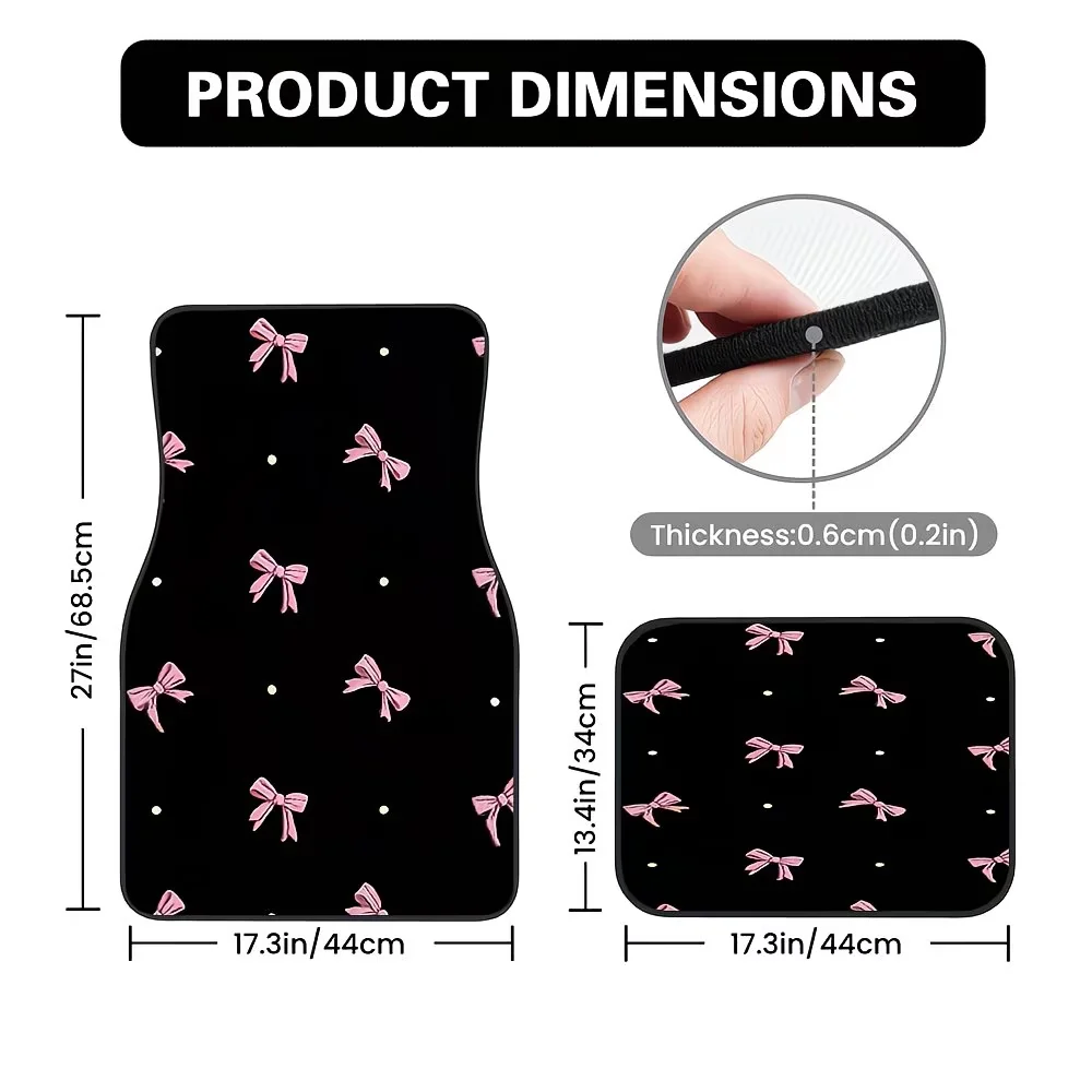 Four-Piece Set of Pink Bow-Knot Polka Dot Pattern Car Floor Mats, Suitable for Sedans or Crossovers, Offering Both Practicality and Easy Maintenance, as Well as a Great Choice for Gifts, and Can Also Adapt to Off-Road Vehicles and Various Styles