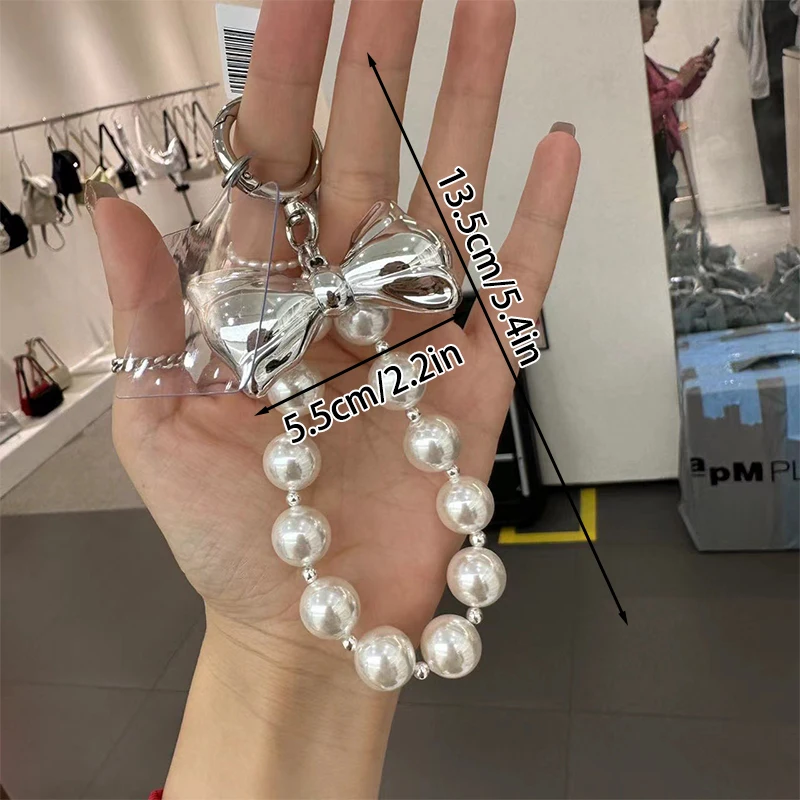 Bowknot Pearl Hoop Keychain para mulheres, pingente de charme, chaveiro ornamento, mochila, bolsa, presente para meninas