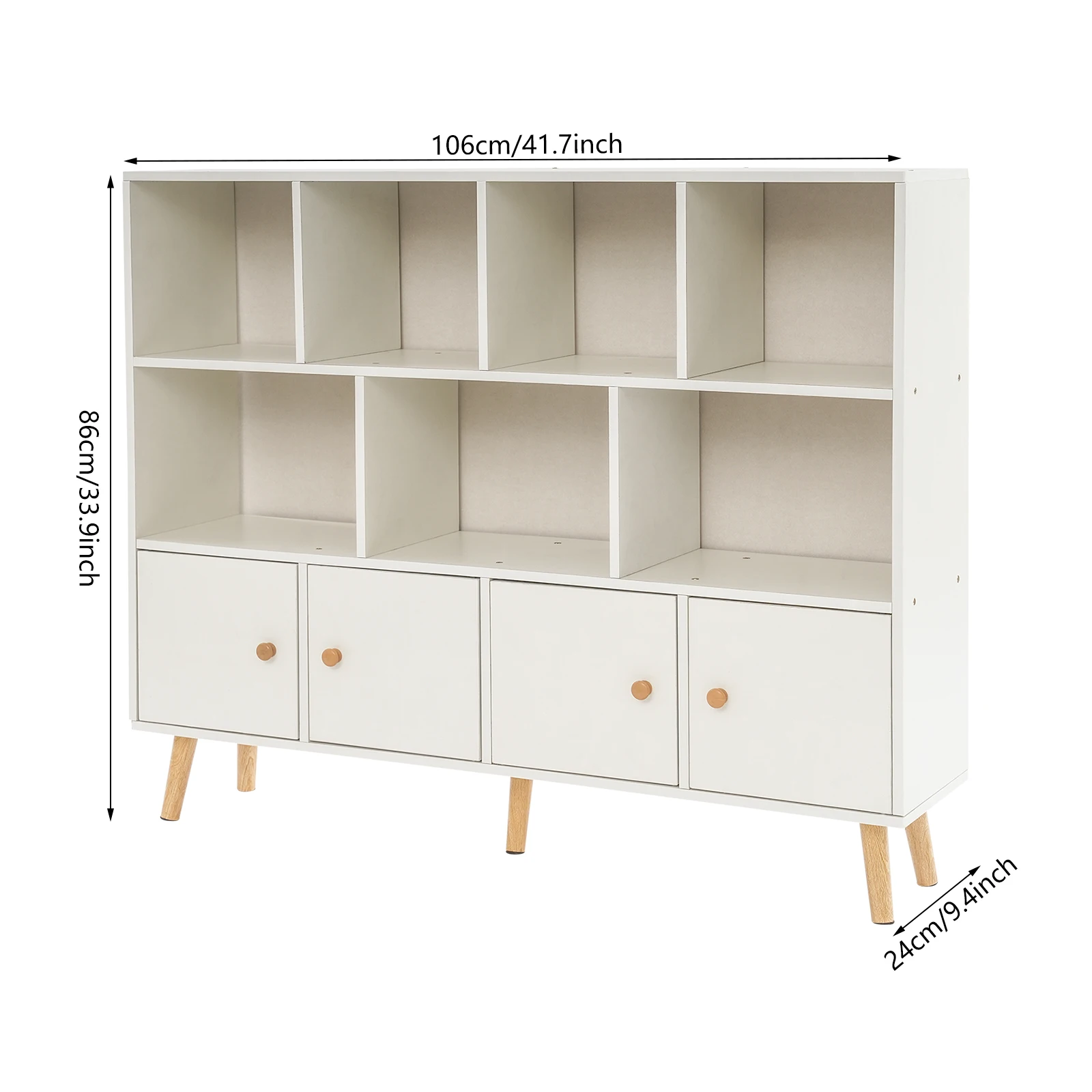 Librería de almacenamiento, estantería abierta con patas de madera maciza, estantería abierta de pie con 11 compartimentos