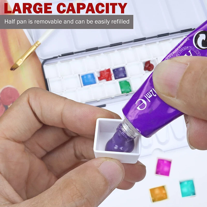 Imagem -05 - Médio Vazio Paleta Aquarela com Meia Panelas Mistura de Metal Caixa de Lata para Óleo Acrílico Faça Você Mesmo Viagem Arte Suprimentos 37 Pcs