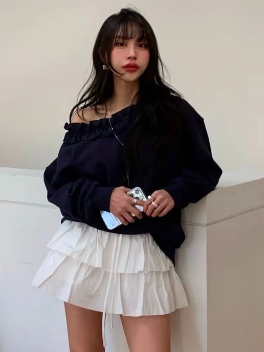 

Ele Simple Pure Color Pleated f Skirt Women's Summer New Sle Versatile Cake Skirt Pants Skirt Chic mat