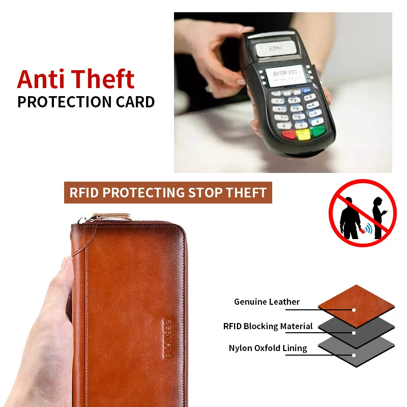 محفظة جلدية للرجال طويلة جديدة من جلد البقر الناعم حقيبة يد للسفر خفيفة فاخرة وبسيطة ذات سعة كبيرة وفرشاة مضادة للسرقة متدرجة اللون أصفر