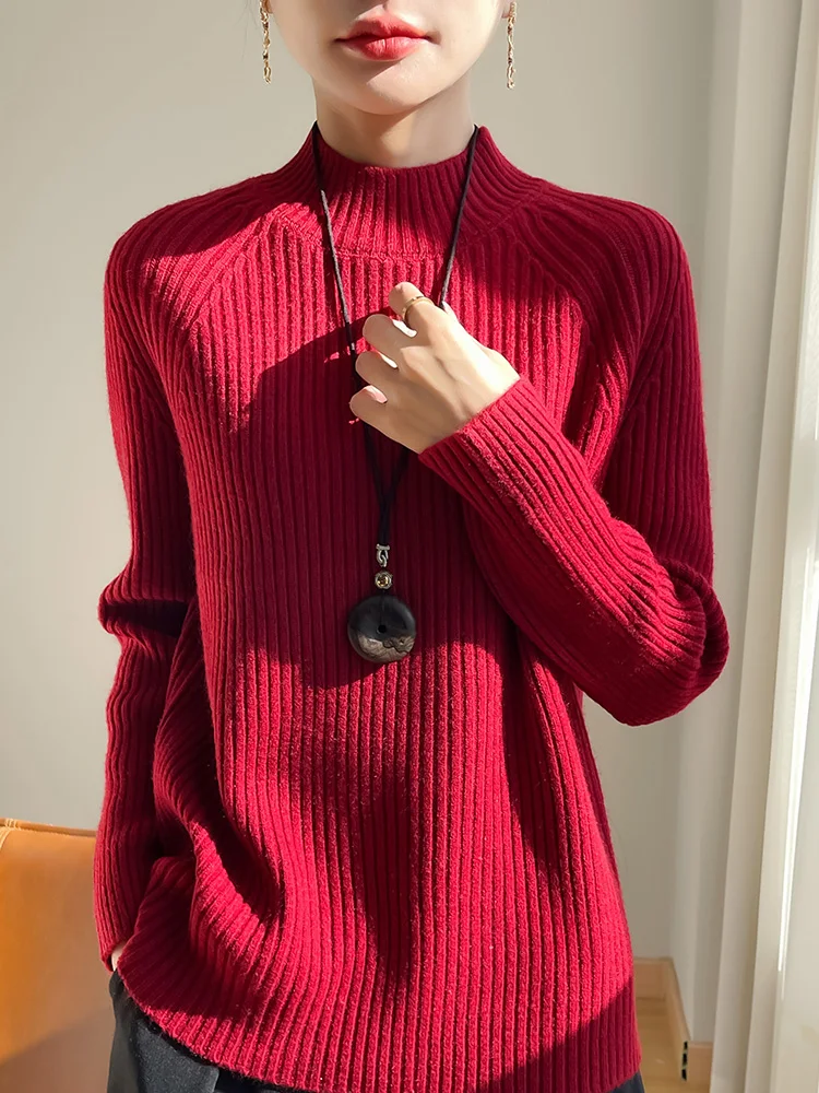 Women's Sweaters Half High Collar Pullover Winter New Style Long Sleeve Solid Thick Warm Knit Tops Fashion Trends Casual Sweater