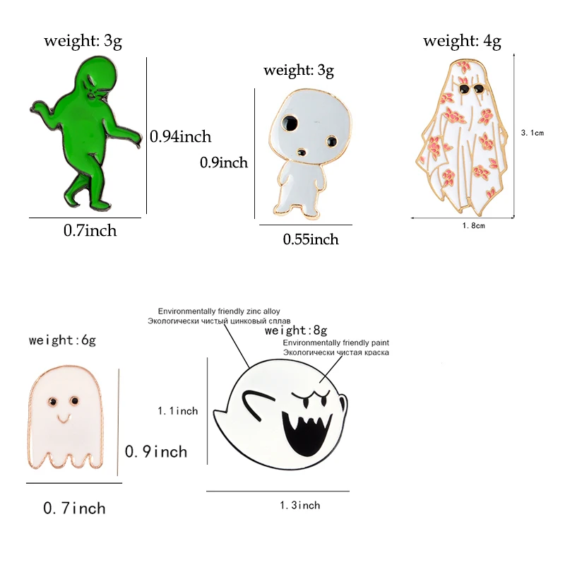 pin Cute Boo Ghost monster Wreath alien baby badge brooch Lapel pin Denim Jean shirt bag Cartoon Jewelry Gift Ghost Alien enamel