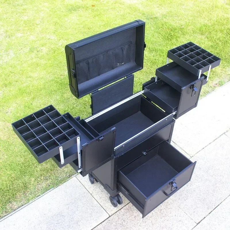 Многофункциональная коробка из алюминиевого сплава. Профессиональный футляр для ухода за ногтями, косметичка, ящик для инструментов на тележке для вышивки.