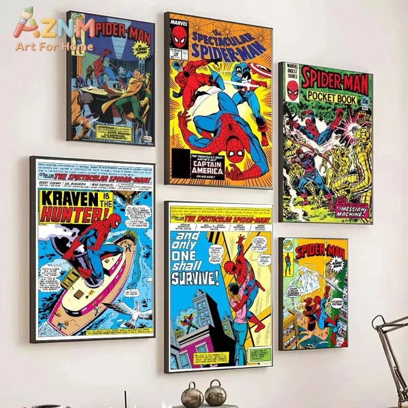 Vintage Foreign Edition Spider‑Man Comic Canvas Wall Art Unframed Canvas Print Retro Marvel Superhero Comic Book Art For Bedroom