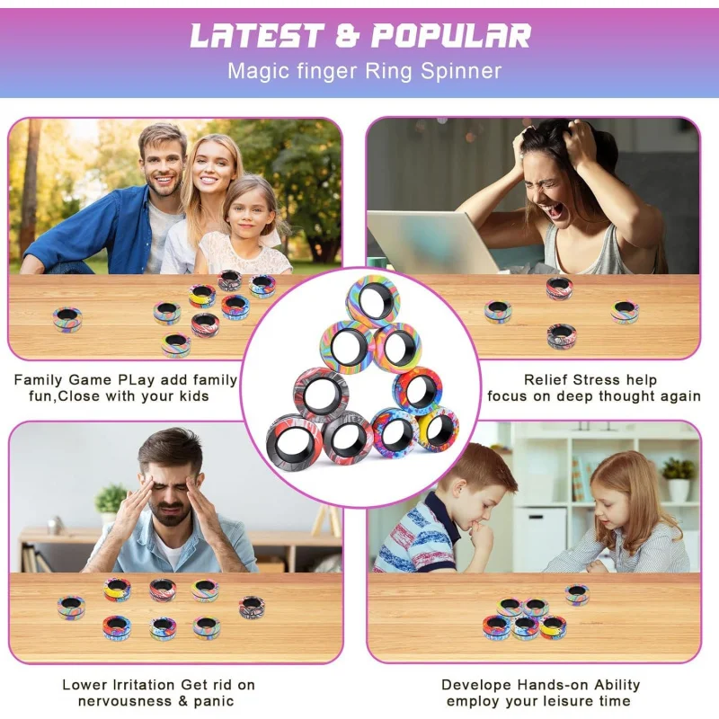 Ensemble de Fidget Spinner magnétique – Jouet anti-anxiété pour TDAH, jouet Fidget magnétique anti-stress, cadeau pour adultes, adolescents et enfants