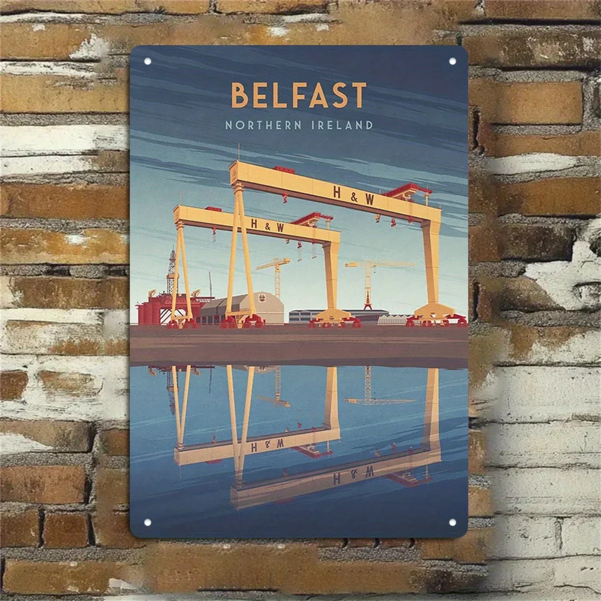 2D Flat - 1pc Vintage Belfast Northern Ireland Metal Wall Art - Durable, Lightweight, Easy to Hang, Retro Industrial Harbor S