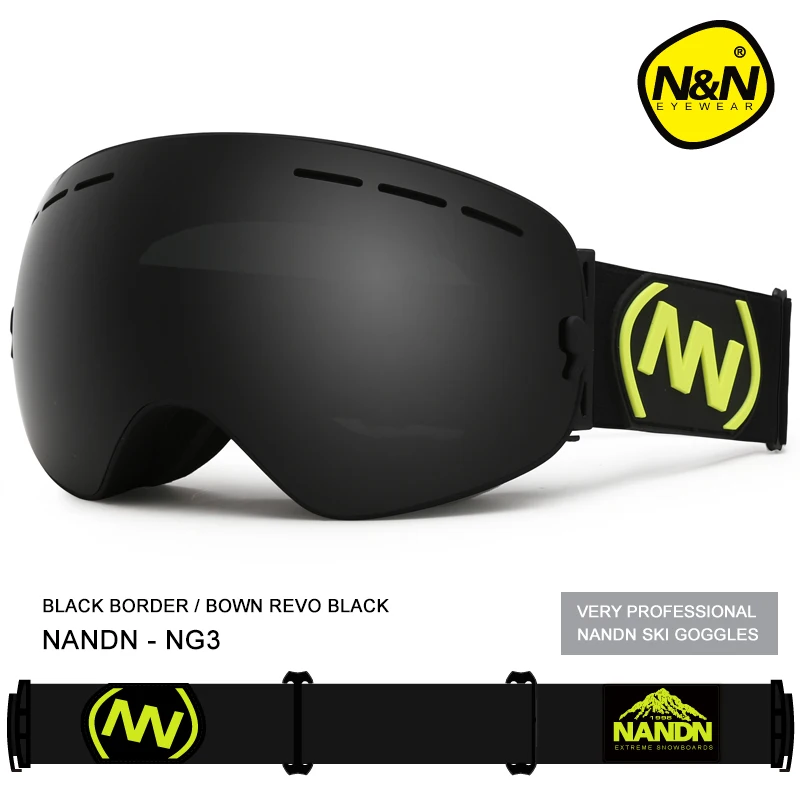 NANDN-Gafas de esquí para snowboard, doble capa, UV400, antivaho, gafas de pasamontañas grandes