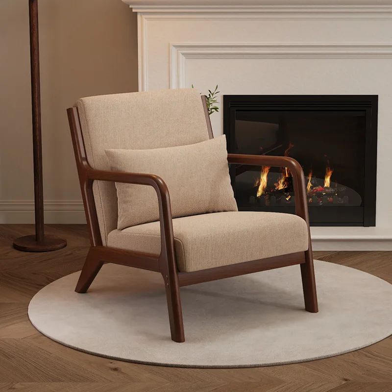 

High Quality Nordic Modern Minimalist Solid Wood Single Lazy Sofa Chair Equipped for Apartment Bedroom Balcony Living Room