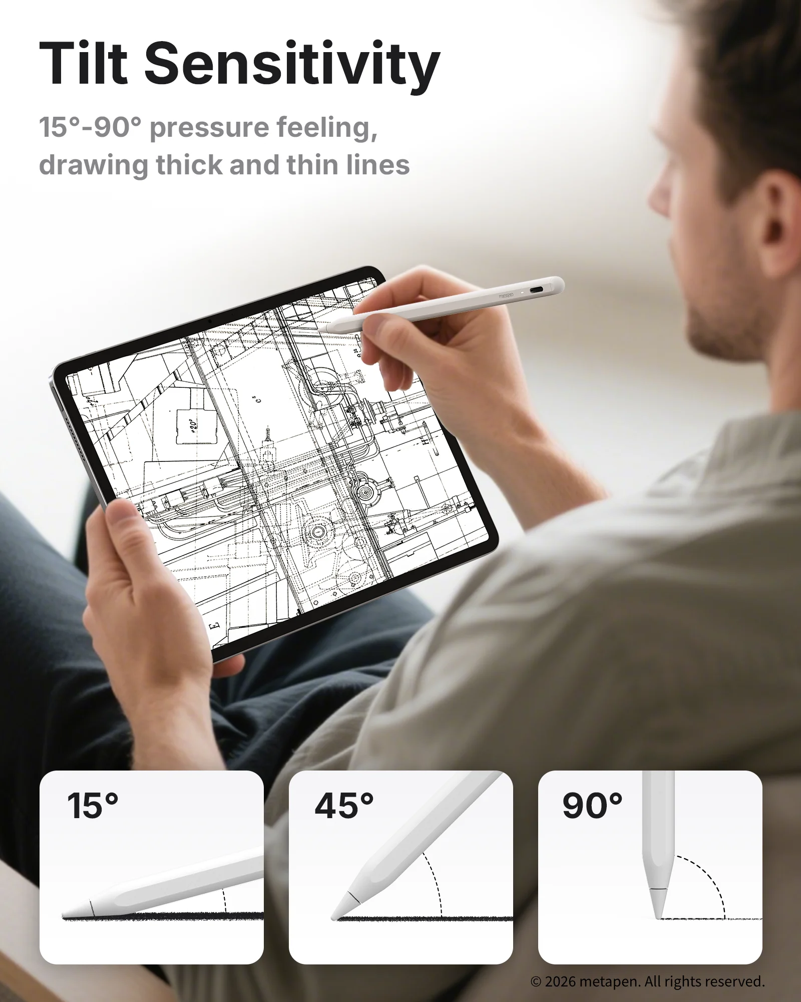 MetaPen A8 Stylus Pen For Apple Pencil with Palm Rejection Tilt For iPad Pencil 2018–2026 iPad Pro 11 12.9 Air 6 A8 Air 13 M5 M4 view 6