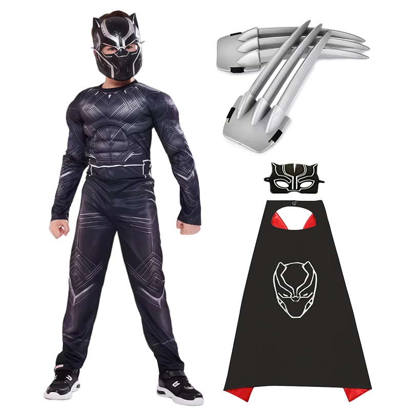

Костюм супергероя Черной Пантеры: комбинезон, маска, когти, плащ для косплея и вечеринок на Хэллоуин
