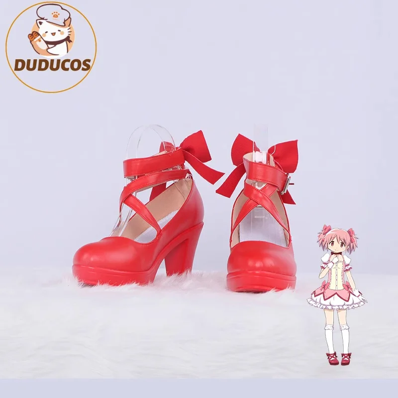 

Game Magic Madoka Cosplay Shoes Custom Lolita Costume Props Bow-knot Sandals PU Leather High Heel Princess Shoes for Women Girls