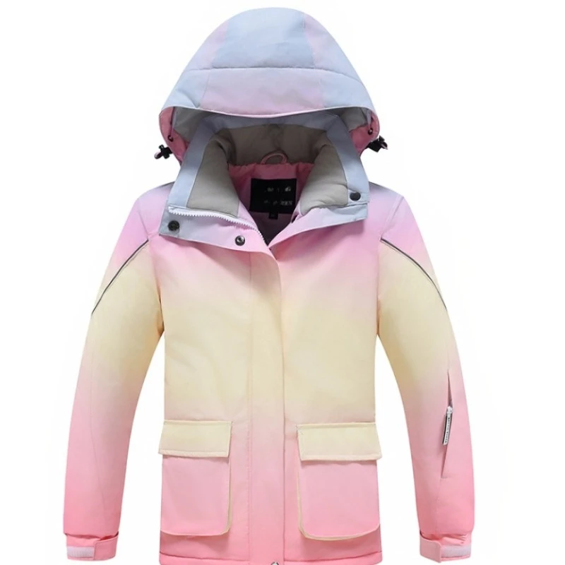 بدلة تزلج ملونة للفتيات شتوية للتزلج على الجليد في الهواء الطلق سترة وسراويل للأطفال مقاومة للماء ومضادة للرياح ملابس ثلج للأطفال