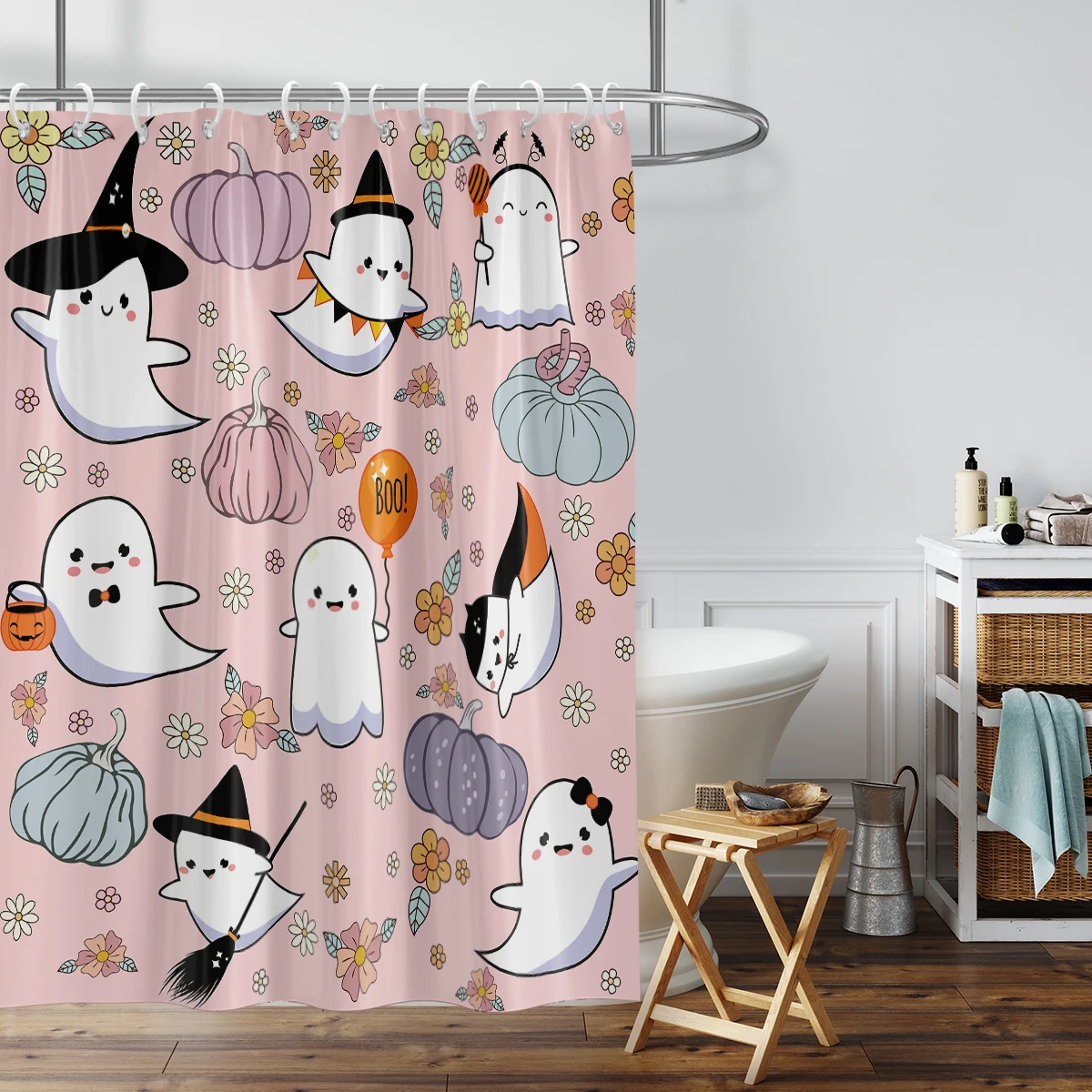 Pink Spooky Castle Halloween Decor, Horror Halloween Bathroom Home Indoor Decorations, Halloween Party Gifts Supplies-71\