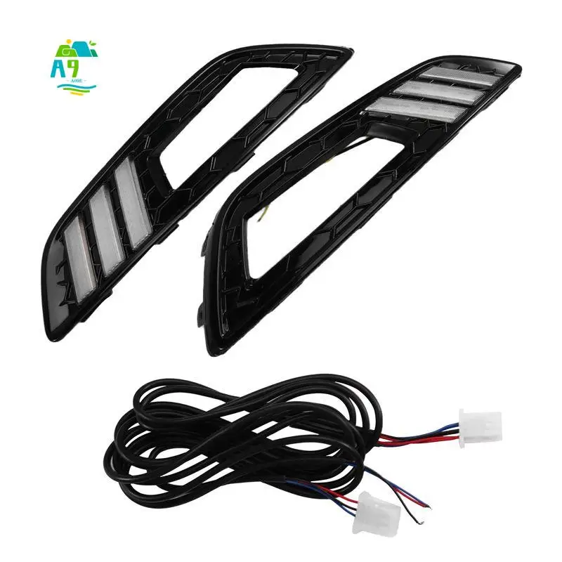 A09E-1 Pair Car LED Daytime Running Light Yellow Turn Signal Function DRL Fog Lamp Cover For Ford Focus 3 MK3 2015 - 2018