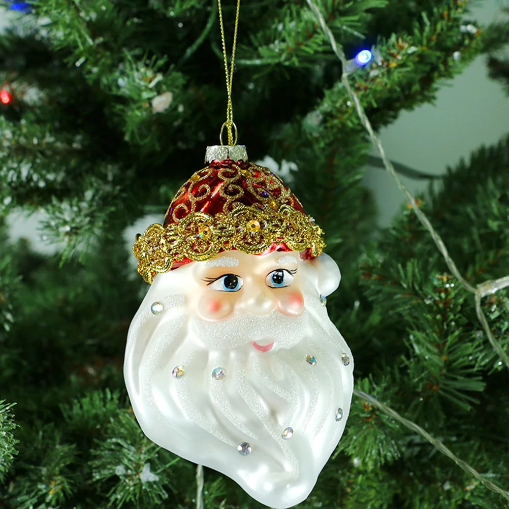 

2Pcs Glass Santa Claus Pendant Christmas Tree Hanging Ornament Christmas Decoration Holiday Gift Glass Santa Pendant