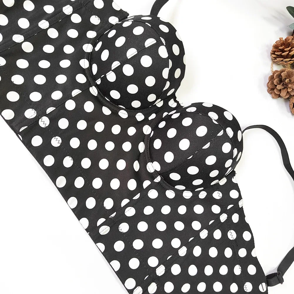 SsTss 2024 ฤดูร้อนผู้หญิงVINTAGE Polka Dotพิมพ์Push Up Bralet Camisole Tank Top Club PARTYเซ็กซี่รัดตัวBra