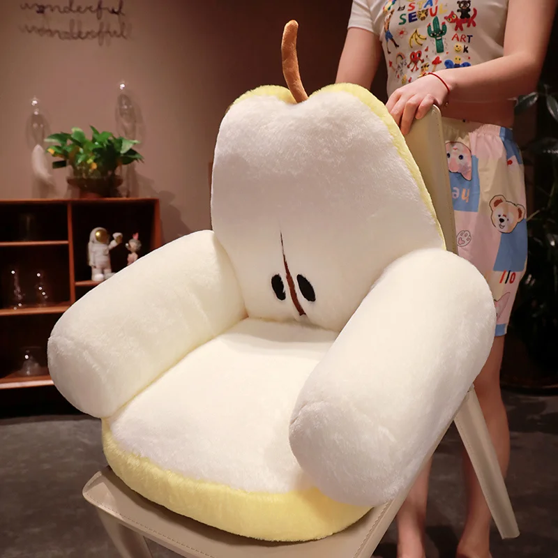 Cojín de asiento para silla, almohada creativa y divertida de manzana y pera, con dibujos animados de frutas rellenas, sandía, decoración de habitación Kawaii
