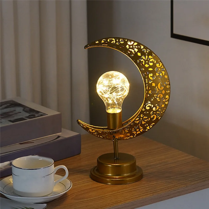Venda superior lua de ferro bola redonda estilo muçulmano modelagem lâmpada decorativa quarto mesa férias atmosfera lâmpada