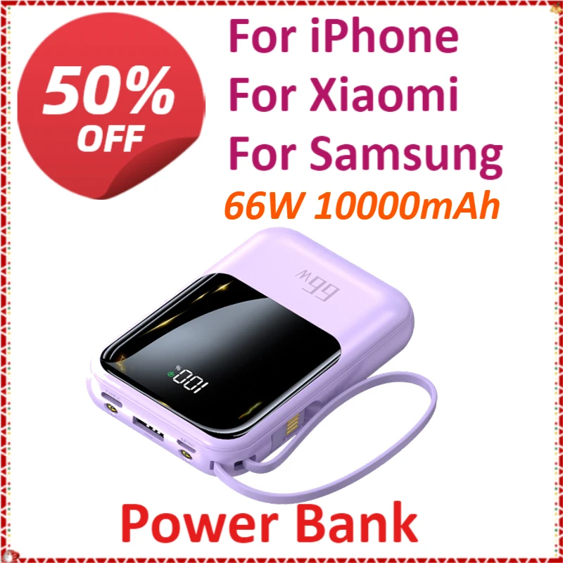 

66W 10000mAh Portable Power Bank Fast Charging For iPhone For Xiaomi For Samsung With USB Type C/Lightning/Micro USB