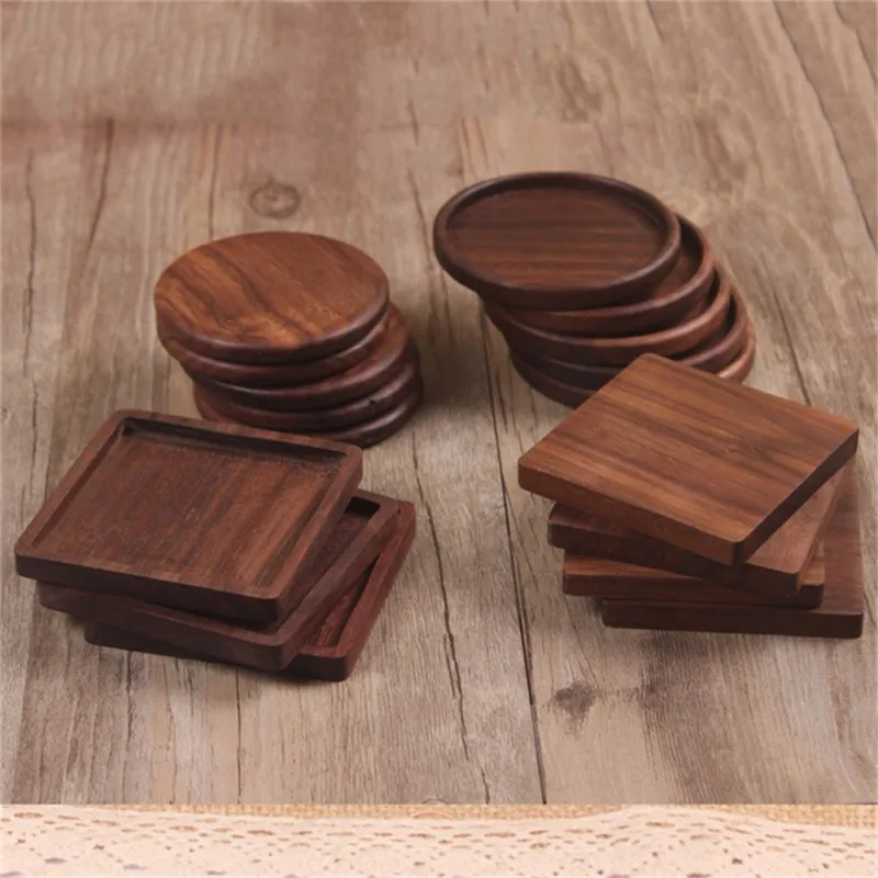 Household Walnut Wood Coasters Non-slip Tea Coffee Cup Pad Placemats Decoration Durable Heat Resistant Square Round Drink Mat 