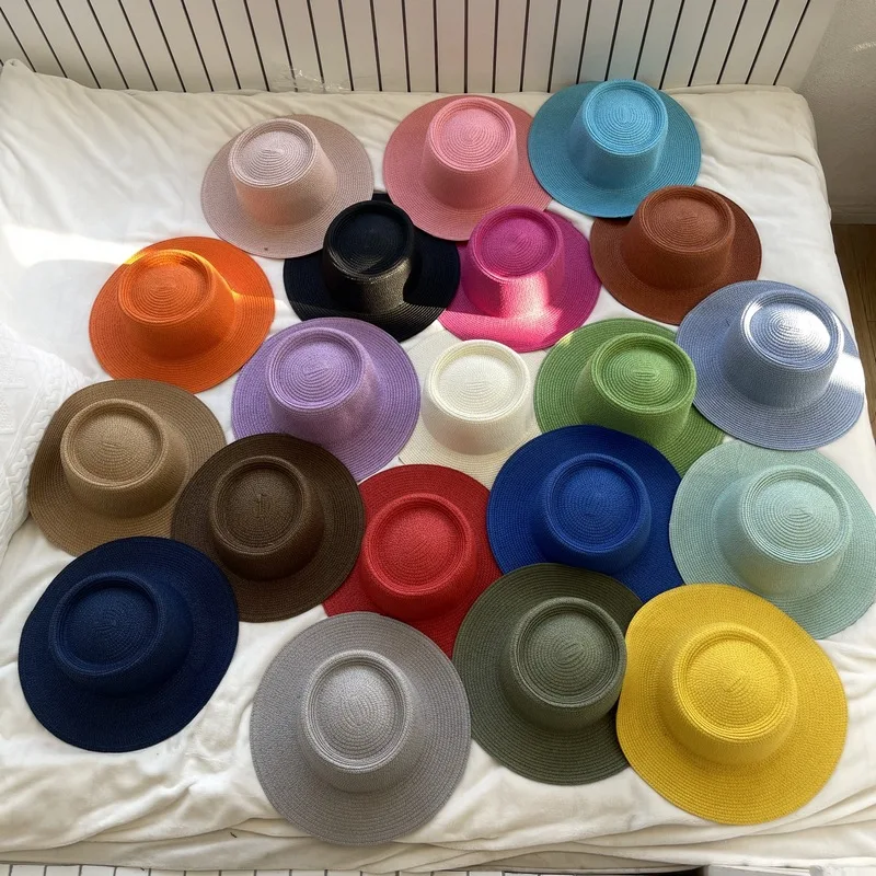 new Men and women STRAW HAT bump top sun hat women  chain acrylic accessories sun hat outdoor straw hat sunscreen beach hat