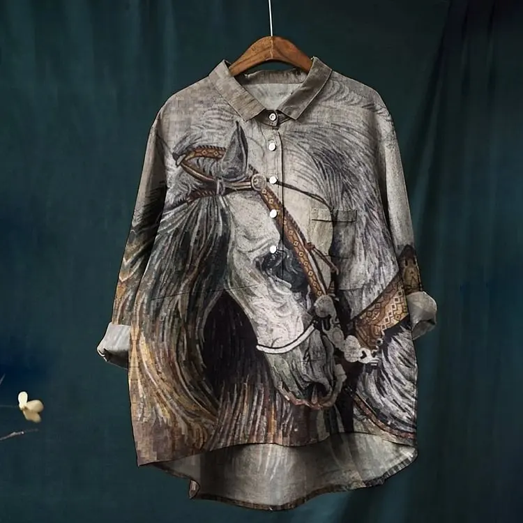 خمر جميل الأغنام الفن نمط ثلاثية الأبعاد مطبوعة موضة المرأة التلبيب كم طويل جيب قميص الربيع عادية مفتوحة أنبوب قميص KT-07