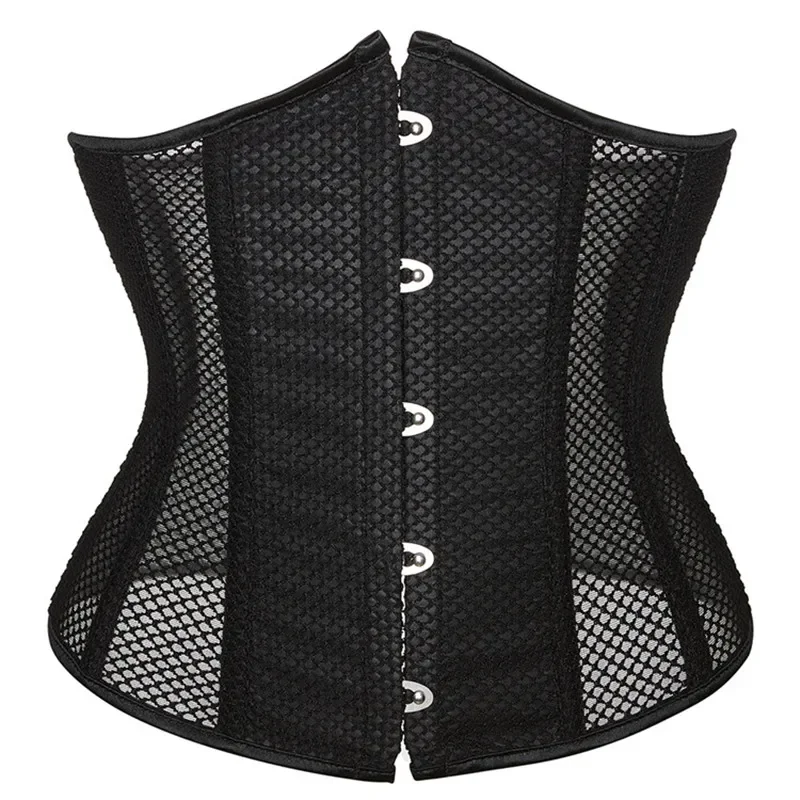 القوطية مثير مشد للنساء بوستير القمم تنفس شبكة Underbust مشد للخصر الكورسيهات حجم كبير المشدية