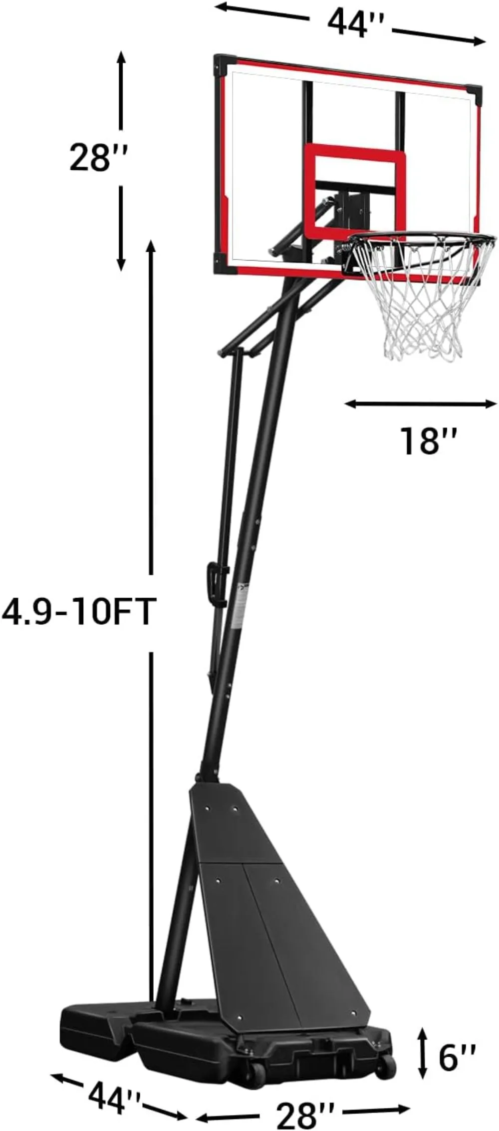 طوق كرة السلة في الهواء الطلق 4.9FT-10FT قابل للتعديل، نظام هدف كرة السلة المحمول مع 44 بوصة