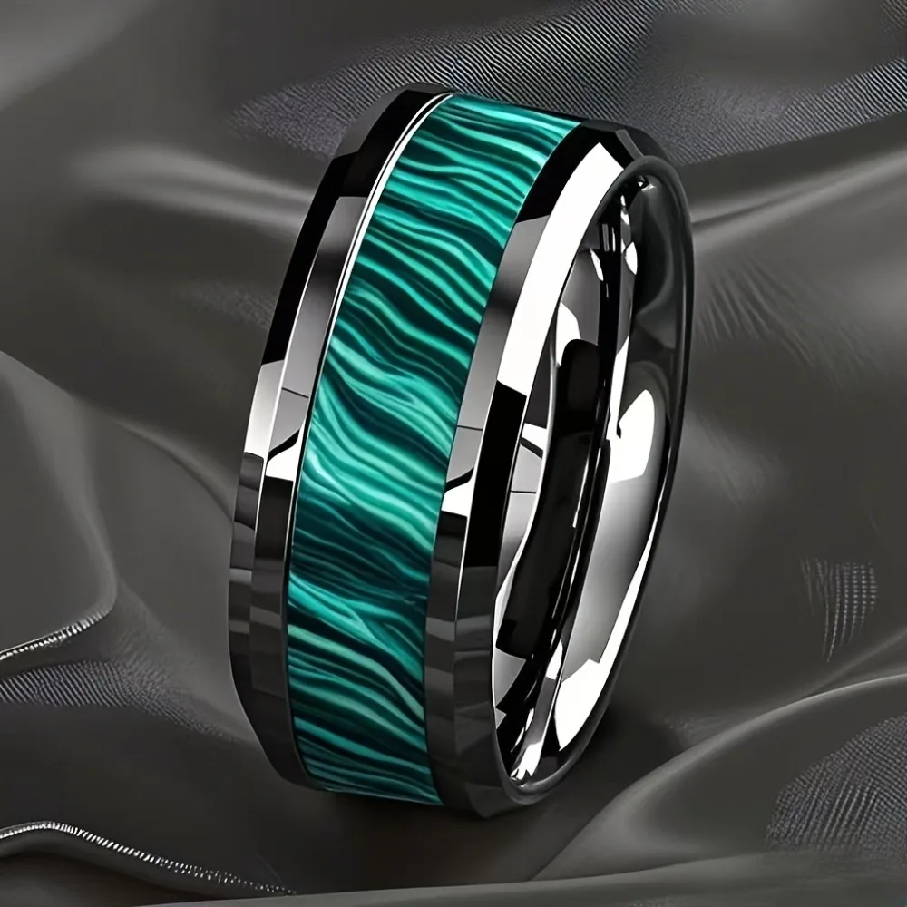 Men's Imitation Peacock Stone Inlay Stainless Steel Ring