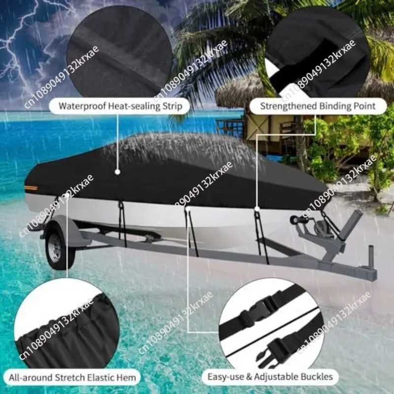 V-Hull Trailerable Boat Cover, Outdoor Oxford Cloth Rainproof Anti-UV Dust Cover, Marine Boat Protective Cover
