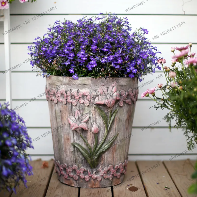 Extra large old flower pot simulated tree pattern high-end floor-to-ceiling indoor courtyard hanging orchid balcony flower pot