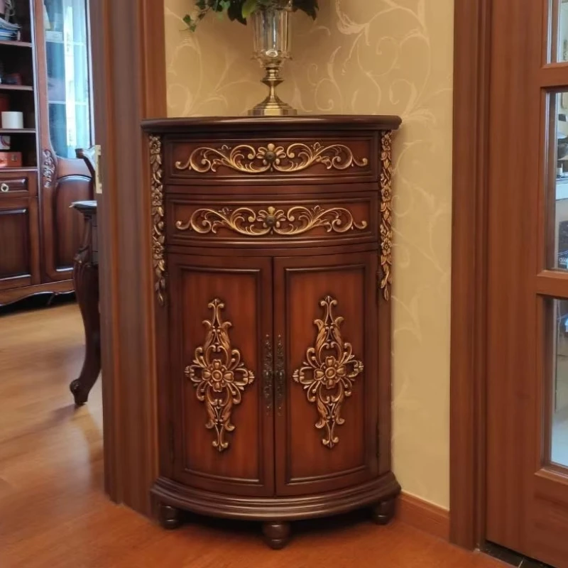

Walnut 90-degree right-angle triangle side corner cabinets, deciduous living room and kitchen entrance shelves