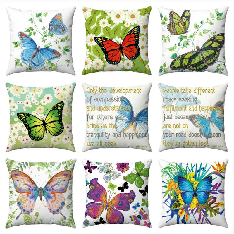 Funda de cojín con estampado de mariposas de colores, cubierta de almohada de 45x45cm para decoración del hogar, casa de campo, sofá