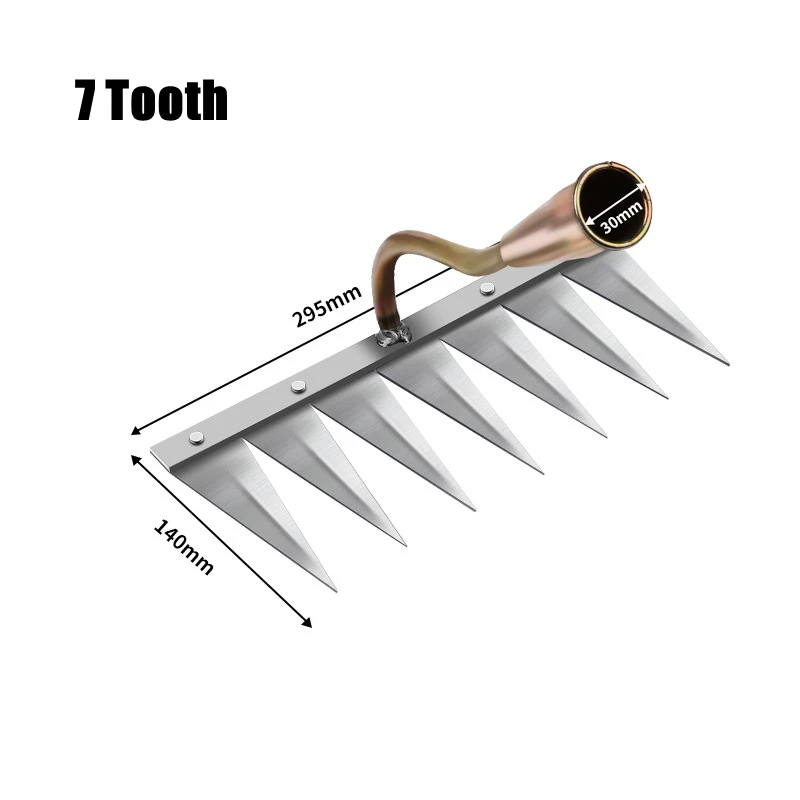 4/5/6/7 Teeth Iron Gardening Hoe Weeding Rake Farm Tool Grasping Raking Loosening Soil Nail Rake Tool Artifact Farm Tools