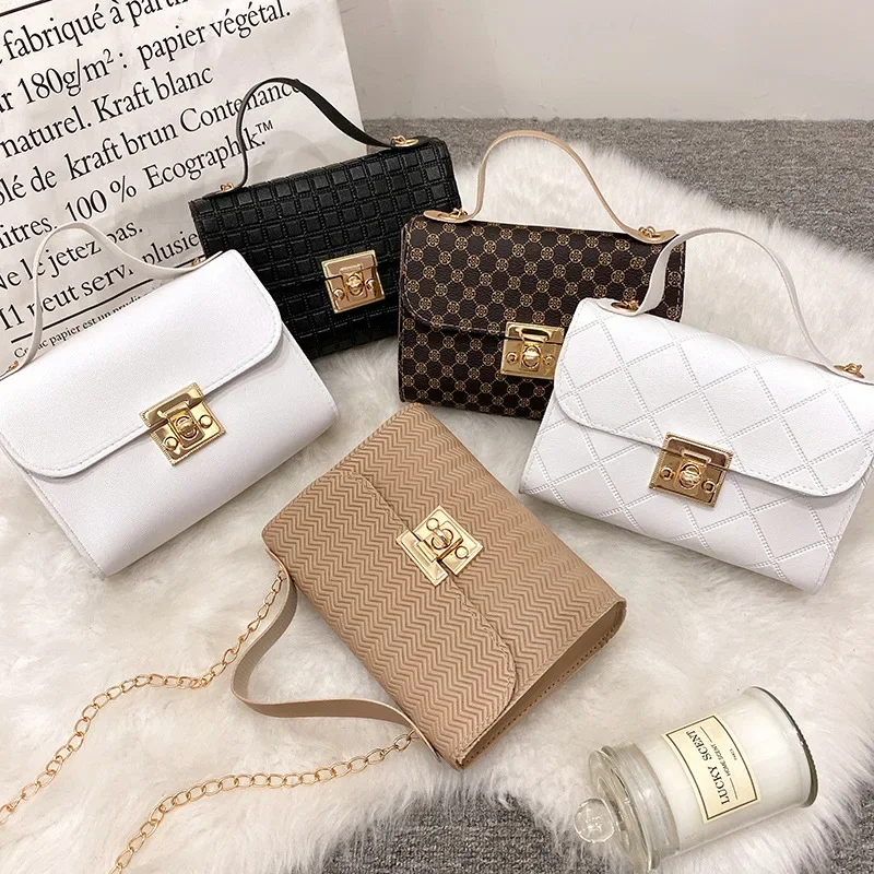 Ladies Hand Bags Women\'s Chain Crossbody Bag Simple and Fashionable Portable Small Square Bag Embossed Mini Tote Bag Bolso Mujer