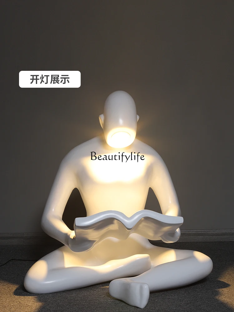 Modern Minimalist Reading Man Floor Ornaments Luminous Villa Window Library Bookgirl Decoration