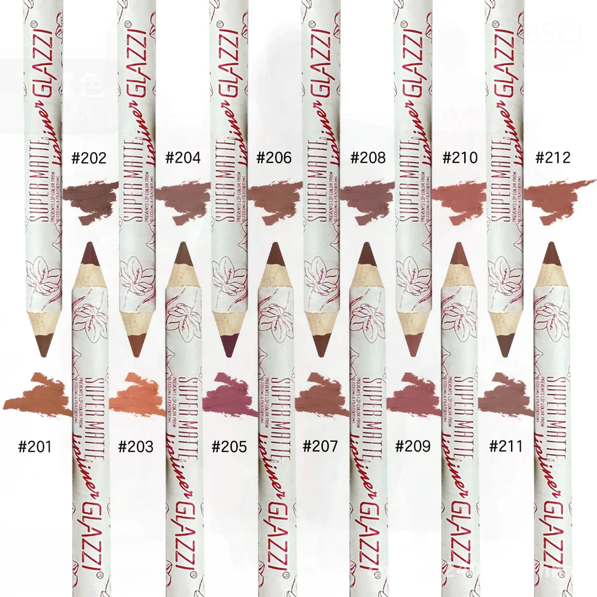 ชุดปากกาลิปสติกเนื้อแมท 12 สี รูปทรงดอกไม้ GLAZZI พร้อมดินสอเขียนขอบปาก ใช้งานง่าย สีติดทนนาน เหมาะสำหรับแต่งหน้าทุกโอกาส ขายส่ง