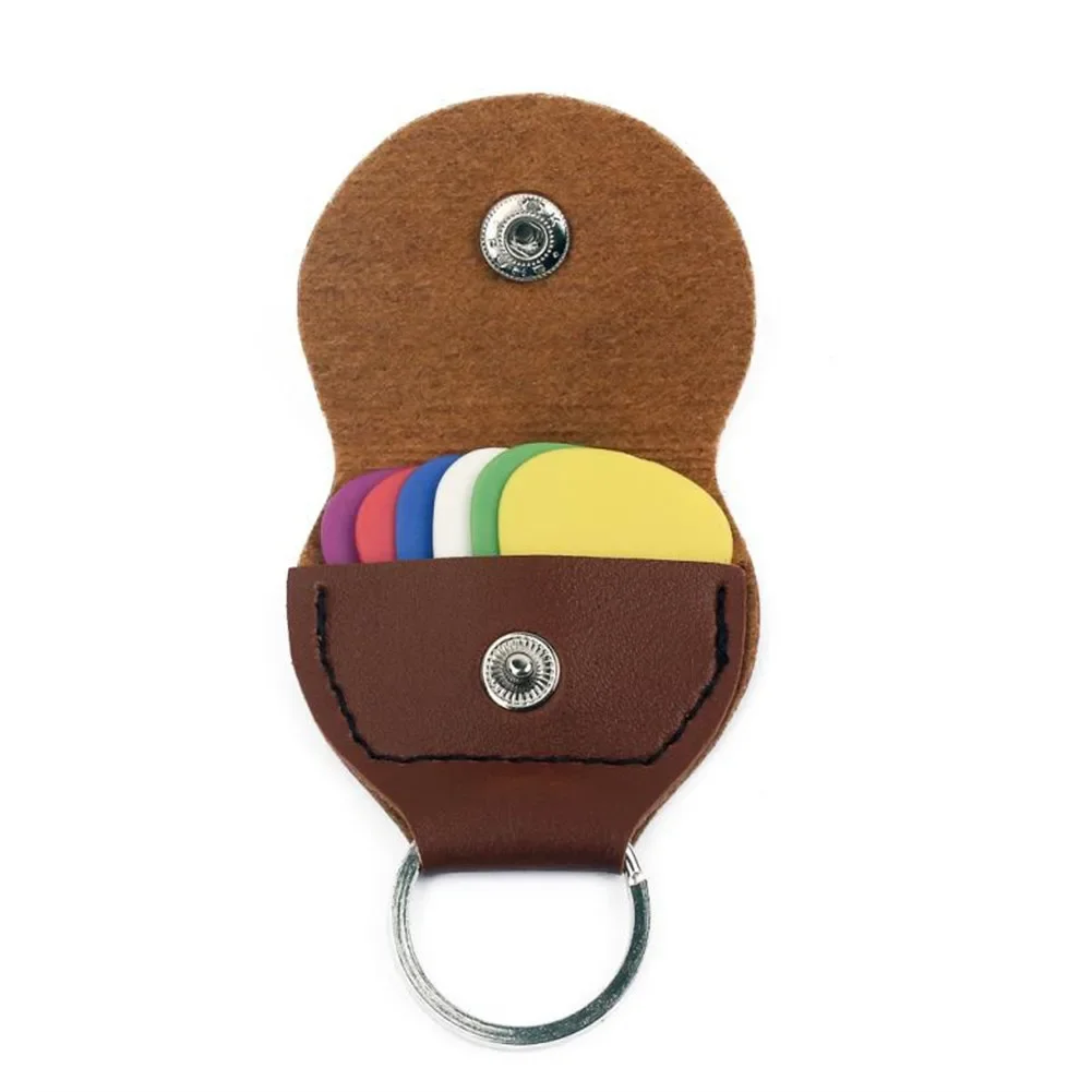 3 Guitar Picks + Guitar Picks Holder Guitar Ukulele Bass Plectrum Pick Holder PU Leather Case Keyring Bag W/ 3 Picks