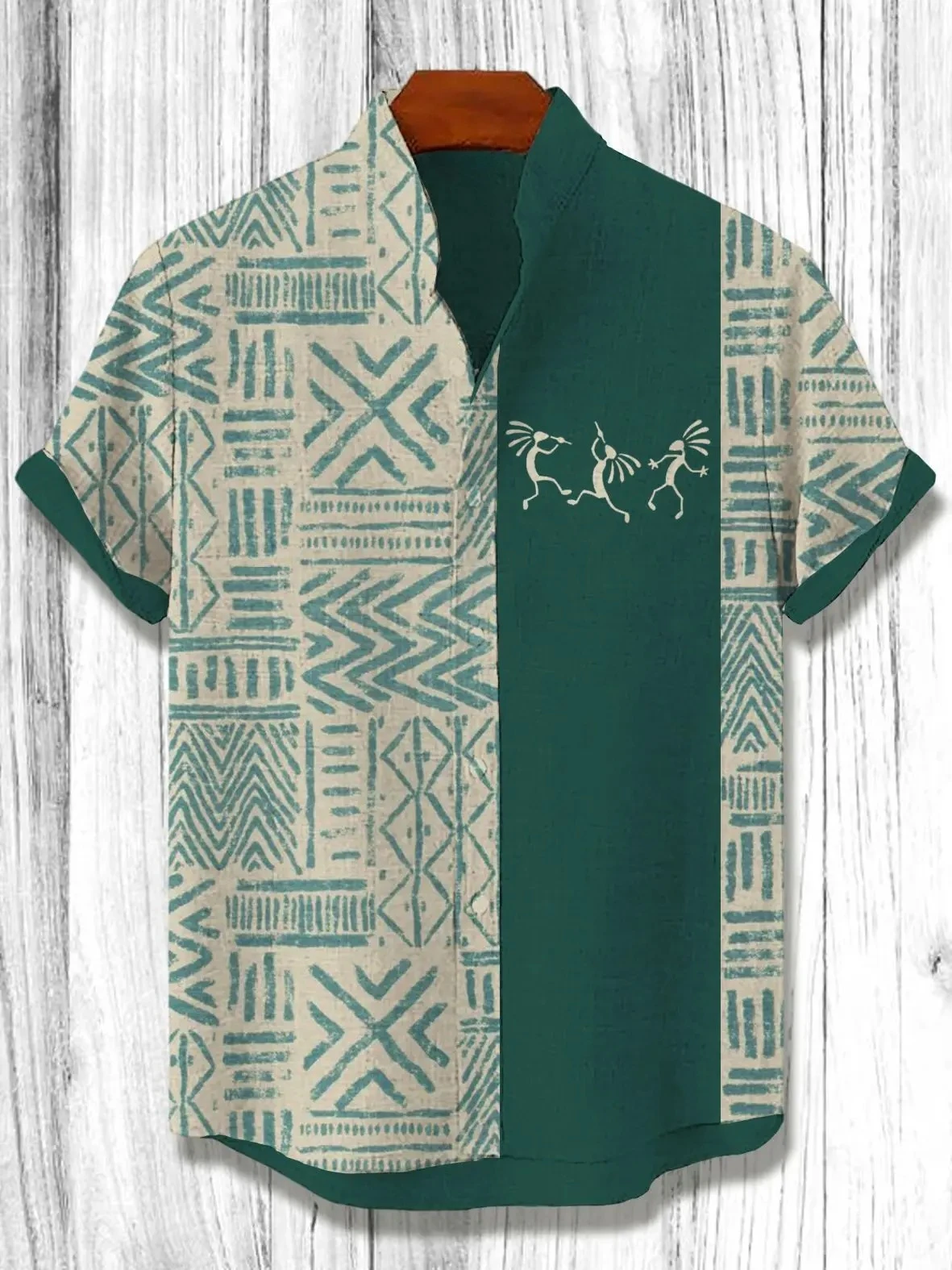

2026 Vintage Men's Ethnic Tribal Style Fashionable Casual Vacation Short Sleeved Top Shirt Streetwear